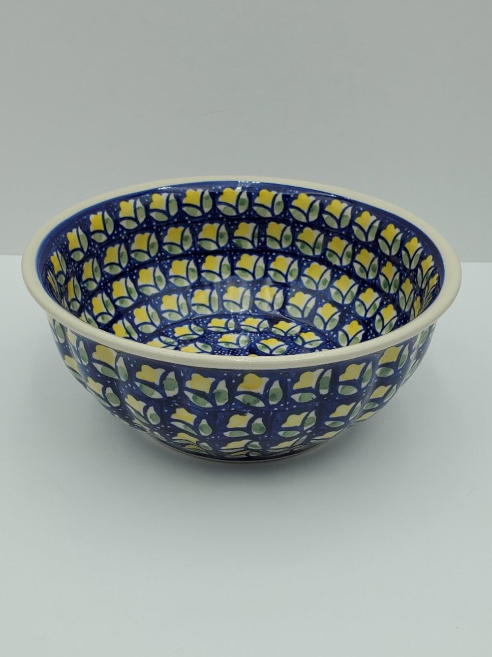 Polish Pottery 9" Yellow Tulip Bowl Manufaktura Fluted Yellow Flowers Bowl